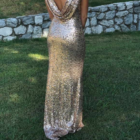 Badgley Mischka blush gold sequin cowl back gown - Picture 6 of 6